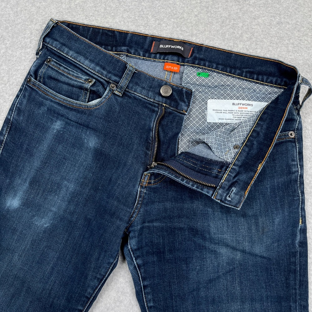 Bluffworks Departure 2.0 Jeans Mens 31x32 (31x30) Blue Slim Fit Workwear Denim - Picture 10 of 16